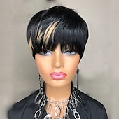 economico Parrucche di altissima qualità-parrucche kabadu pixie cut per donne nere parrucche brasiliane capelli umani con frangia f1b27 parrucche bionde afroamericane parrucche glueless densità 150%
