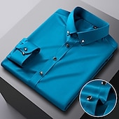 economico Camicie Button Down da uomo-Per uomo Camicie Camicia abbottonata Elasticizzato Tinta unita / tinta unita Matrimonio Ufficio Nero Bianco Rosa Blu marino Manica lunga Collo ripiegabile Primavera &amp; Autunno Abbigliamento Sexy