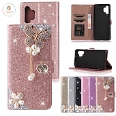 baratos Capa Samsung-telefone Capinha Para Samsung Galaxy S23 S22 S21 S20 Plus Ultra A54 A34 A14 A73 A53 A33 nota 20 10 S25 Ultra Capa para Cartão Wallet Com Strass Slots de suporte de cartão Virar Magnético Brilho