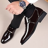 cheap Semi-Formal-Men&#039;s Burgundy Patent Faux Leather Loafers – Elegant Slip-On Dress Shoes with Metal Accent for Formal Events and Office Wear