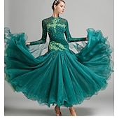 voordelige Ballroom danskleding-Ballroomdansen Kleding Borduurwerk Combinatie Kristallen / Bergkristallen Dames Prestatie Opleiding Lange mouw Netstof Spandex Organza