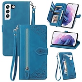 olcso Samsung-tokok-telefon Ügy Kompatibilitás Samsung Galaxy S23 S22 S21 S20 Ultra Plus FE A54 A34 A14 A73 A53 A33 S10 Plus A32 A52 A13 A51 S25 Ultra Pénztárca kártya tok Flip Cipzár csuklópánttal Egyszínű PU bőr