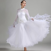 voordelige Ballroom danskleding-Ballroomdansen Kleding Borduurwerk Combinatie Kristallen / Bergkristallen Dames Prestatie Opleiding Lange mouw Netstof Spandex Organza