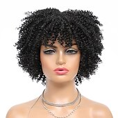 baratos Perucas de Qualidade Superior-Peruca afro encaracolada curta com franja perucas encaracoladas afro kinky para mulheres negras sem cola peruca cheia sintética resistente ao calor perucas de substituição encaracoladas macias