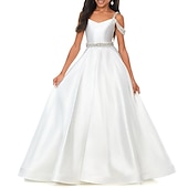 baratos Vestidos para Menina das Flores de Casamento-Cauda Arrastando  Escovando Vestido de Florista Princesa Concurso  Performance Juniors Vestido de Festa Bonito Seda com Beading Elegante Para 3-16 Anos dress to impress