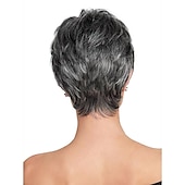 cheap Older Wigs-Gray Wigs for Women Fluffy and Undeformed Black Gray Gradient Short Wig Natural Appearance Gray Pixie Cut Wigs Suitable for Middle-aged and Older Women&#039;s Daily Use Wigs Costume Cosplay Wigs