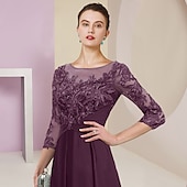 levne Délka podlahy-Šaty matky nevěsty svatební hosté elegantní jednoduchý šperkový výstřih kotníková délka chiffon krajka 3/4 délka rukáv s záhyby flitry zdarma na zakázku