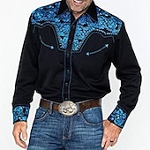 preiswerte Westernhemden für Herren-Herren Grafik-Drucke Gitarre Hemd Westernhemd Cowboy-Shirt Langarm Modisch Designer Brautkleider schlicht Outdoor Täglich Herbst Winter Umlegekragen Bedruckt Button-Down Schwarz Schwarz / Grün
