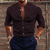 cheap Ethnic Pattern-Men&#039;s Floral Shirt Button Up Shirt Long Sleeve Vintage Fashion Designer Outdoor Casual Holiday Fall &amp; Winter Stand Collar Print Button-Down Black White Yellow Blue Brown