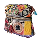 economico Borse a Tracolla-borsa a tracolla in pelle patchwork colorata da donna - borsa in stile bohémien con accenti floreali