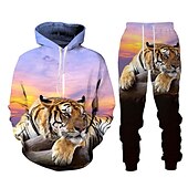 economico Set di Felpe 3D da Uomo-Per uomo Grafico Tigre 2 pezzi Set di felpe 3D Tuta Felpe con cappuccio Manica Lunga Pantaloni lunghi Con Cappuccio Streetwear Designer Essenziale Sport &amp; Outdoor Casuale Sportivo Stampato Primavera