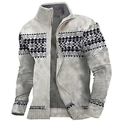 cheap Men's Cardigan Sweater-Men's Sweater Cardigan Sweater Zip Sweater Ribbed Knit Print Knitted Color Block Standing Collar Stylish Warm Ups Work Going out Clothing Apparel Winter Green Dark Blue M L XL