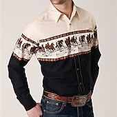preiswerte Westernhemden für Herren-Herren Grafikdrucke Hemd Westernhemd Cowboy-Shirt Langarm Mode Streetwear Designer Outdoor Täglich Herbst Winter Umlegekragen Druck Button-Down Aprikose Blau Purpur Grün