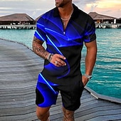 preiswerte Vintage-Poloshirt für Herren-Herren Geometrie Poloshirt Golfhemd Polo-Set Kurzarm Hemd Umlegekragen Strasse Casual Schwarz Gelb Blau Leicht Blau Zip 2 teilig Bekleidung Modisch Designer Brautkleider schlicht Atmungsaktiv
