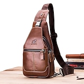 preiswerte Taschen für Herren-braune Sling Bag aus Leder für Herren mit verstellbarem Riemen und mehreren Reißverschlusstaschen – stylische Crossbody-Reise- und Freizeit-Umhängetasche