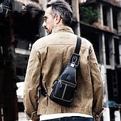 preiswerte Taschen für Herren-braune Sling Bag aus Leder für Herren mit verstellbarem Riemen und mehreren Reißverschlusstaschen – stylische Crossbody-Reise- und Freizeit-Umhängetasche