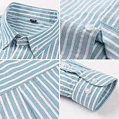 billiga Button Down-skjortor för män-Herr Skjorta Oxford skjorta Randig Bröllop Utomhus Gul Blå Grön Långärmad Fyrkantig hals Vår &amp; Höst Kläder Button-Down