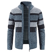 preiswerte Herren Strickjacke-Herren Pullover Strickjacke Zip Pullover Reißverschluss Pullover Jacke Gerippt Stricken Strick Farbblock Ständer Modisch Casual Sport Freizeitskleidung Bekleidung Herbst Winter Marineblau Blau M L XL