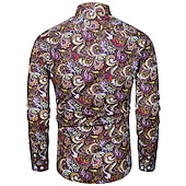 ieftine Model etnic-Bărbați Floral Imprimeu Paisley Cămașă Cămașă Boho Manșon Lung Sport Modă Șic Stradă În aer liber Zilnic Toamna iarna Răsfrânt Imprimeu Buton în jos Negru Roșu-aprins Mov Trifoi