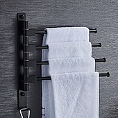abordables Barres repose-serviettes-Porte-serviettes Mural, Porte-Serviettes en Acier Inoxydable Pivotant 2 à 5 bras, Rotatif à 180°, Porte-Serviettes Mural, pour Cuisine, Toilettes, Vestiaire et Salle de Bain, Noir