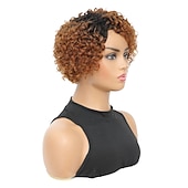 baratos Perucas de Qualidade Superior-peruca encaracolada loira perucas de cabelo humano 8 polegadas curto bob pixie corte brasileiro peruca de cabelo humano loira mel com raízes escuras afro kinky nenhum peruca frontal de renda para