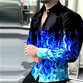 ieftine Model Geometric-Bărbați Dungi Geometrie Flacără Cămașă Camașă cu nasturi Manșon Lung Modă Designer Casual În aer liber Zilnic Toamna iarna Răsfrânt Imprimeu Buton în jos Bleumarin Albastru piscină Albastru celest