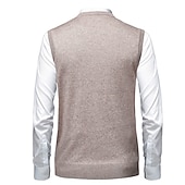 baratos colete de camisolas masculinas-Homens Suéter Colete de moletom Suéteres sociais masculinos Pulôver Estriado Tricotar Tricotado Xadrez Decote V à moda Casual Roupa Diária Férias Roupa Primavera &amp; Outono Camelo Vinho M L XL