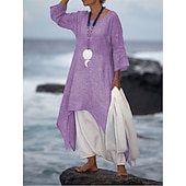 halpa design puuvilla- ja pellavamekot-Naisten Valkoinen Sininen Purppura Kesä Kevät Midimekko Pellava-inspiroidut mekot Rento mekko Kevätmekko Perus Vapaa-aika ulko- Päivittäin Viikonloppu Normaali Puhdas väri Tiukka pyöreä kaula-aukko