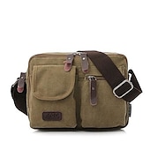 billige Herrevesker-vintage lerret crossbody messenger bag for menn, skulderveske med flere lommer med skinndetaljer for reise og fritidsbruk