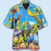 voordelige Vogels &amp; Dieren-Voor heren Papegaai Bladeren Overhemd Hawaiiaans overhemd Aloha-shirt Korte mouw Overhemd Strijkijzer Tropisch Modieus Hawaii Casual Hawaii Feestdagen Zwart Geel Zwart / Bruin S M L