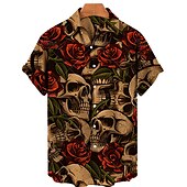 cheap Retro Vintage Print-Men&#039;s Floral Skull Shirt Summer Hawaiian Shirt Aloha Shirt Short Sleeves Shirt Turndown Tropical Fashion Hawaiian Street Casual Hawaiian Black Yellow Red S M L