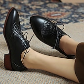 economico Scarpe oxford da donna-Per donna Oxford Scarpe Bullock Taglie forti Scarpe alari Esterno Giornaliero Tinta unita Basso Quadrato Appuntite Elegante Informale minimalismo Cuoio PU Con lacci intrecciali Nero Marrone
