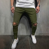 billiga lediga byxor-Herr Långbyxor Casual byxor Rev Rakt ben Solid färg Komfort Mjuk Utomhus Dagligen Streetwear Ledigt Svart Vit Microelastisk