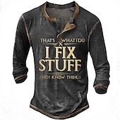 cheap Funny Words-Men&#039;s Graphic Letter I Fix Stuff Henley Shirt Tee Long Sleeve 3D Print Fashion Designer Comfort Casual Daily Wear Going out Spring &amp;  Fall 1 2 3 Black Navy Blue Henley Henley T-Shirt