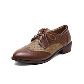 economico Scarpe oxford da donna-Per donna Oxford Scarpe Bullock Taglie forti Scarpe alari Esterno Giornaliero Tinta unita Basso Quadrato Appuntite Elegante Informale minimalismo Cuoio PU Con lacci intrecciali Nero Marrone
