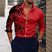 abordables Chemises habillées pour hommes-Homme Floral Chemise manche longue Mode Design Décontractées du quotidien Vacances Sortie Printemps été Col rabattu Impression 3D Bouton bas Noir Rouge Bleu Marron Vert