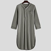 abordables Batas-Hombre Pijamas Ropa de salón Bata de noche Pijama 1 pc Color puro Moda Confort Suave Hogar Cama Poliéster Transpirable Escote en V Manga Larga Básico Primavera Otoño Negro Blanco