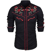 economico camicie western da uomo-Per uomo Rosa Stampe astratte Camicia Camicia occidentale Camicia da cowboy Manica lunga Di tendenza Streetwear Originale Esterno Giornaliero Autunno inverno Collo ripiegabile Stampa Bottone giù Nero