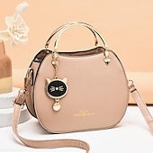 cheap Handbag &amp; Totes-Women&#039;s Black Faux Leather Handbag with Gold Cat Charm and Metal Handle - Stylish Crossbody for Casual or Formal Use