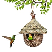 economico birdwatching e fauna selvatica nel cortile-Casetta per colibrì affascinante casetta decorativa per colibrì creativa casetta per uccelli appesa a nido di paglia