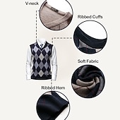 baratos colete de camisolas masculinas-Homens Suéter Colete de moletom Suéteres sociais masculinos Pulôver Estriado Tricotar Tricotado Xadrez Decote V à moda Casual Roupa Diária Férias Roupa Primavera &amp; Outono Camelo Vinho M L XL