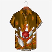 preiswerte Bedruckte Herrenhemden-Herren Bowlingkugel Hemd Knopfhemd Kurzarm Designer Brautkleider schlicht Weich Outdoor Täglich Festtage Sommer Frühling Umlegekragen Bedruckt Button-Down Weiß + Grün Schwarz Gelb Rote Blau