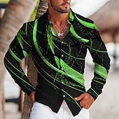 cheap Geometric Pattern-Men&#039;s Geometric Pattern Linear Shirt Button Up Shirt Long Sleeve Sports Fashion Streetwear Outdoor Casual Daily Fall &amp; Winter Turndown Print Button-Down Blue Gold Green Gray