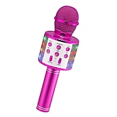 baratos Microfones-Microfone de karaokê infantil microfone de karaokê sem fio com luz led para meninas 3-12 anos brinquedos de presente de natal para crianças
