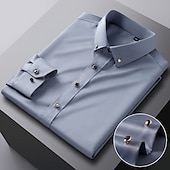 economico Camicie Button Down da uomo-Per uomo Camicie Camicia abbottonata Elasticizzato Tinta unita / tinta unita Matrimonio Ufficio Nero Bianco Rosa Blu marino Manica lunga Collo ripiegabile Primavera &amp; Autunno Abbigliamento Sexy