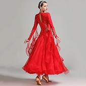 voordelige Ballroom danskleding-Ballroomdansen Kleding Borduurwerk Combinatie Kristallen / Bergkristallen Dames Prestatie Opleiding Lange mouw Netstof Spandex Organza