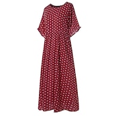 abordables Vestido a Rayas y Geométrico-vestido casual de mujer vestido swing vestido de lunares vestido largo vestido maxi verde azul amarillo manga corta estampado de lunares primavera verano cuello redondo básico diario fin de semana