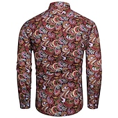 ieftine Model etnic-Bărbați Floral Imprimeu Paisley Cămașă Cămașă Boho Manșon Lung Sport Modă Șic Stradă În aer liber Zilnic Toamna iarna Răsfrânt Imprimeu Buton în jos Negru Roșu-aprins Mov Trifoi