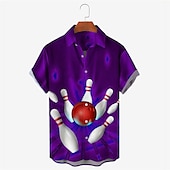 preiswerte Bedruckte Herrenhemden-Herren Bowlingkugel Hemd Knopfhemd Kurzarm Designer Brautkleider schlicht Weich Outdoor Täglich Festtage Sommer Frühling Umlegekragen Bedruckt Button-Down Weiß + Grün Schwarz Gelb Rote Blau