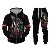 economico Set di Felpe 3D da Uomo-Per uomo Grafico Croce Templare 2 pezzi Set di felpe 3D Tuta Felpe con cappuccio Manica Lunga Pantaloni lunghi Con Cappuccio Streetwear Designer Essenziale Sport &amp; Outdoor Casuale Sportivo Cerniera